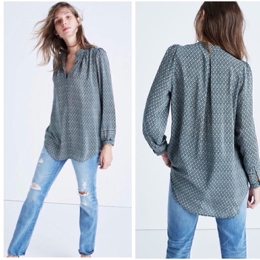 Madewell Silk Memory in Green Bandana Hi Low Blouse Shirt Top Size M / pristine